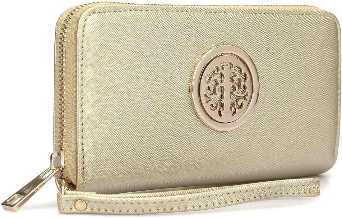 Dasein Lady Women Fashion Clutch Zip Around Emblem Long Wallet Purse Card Case Phone Wallet