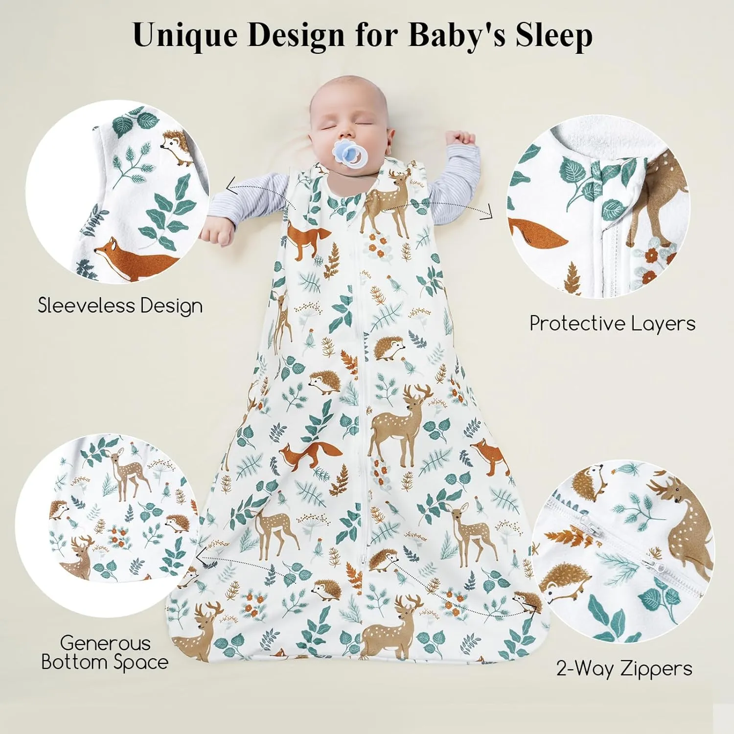 david's kids 3 Pack Micro Fleece Baby Sleep Sack 6-12 Months, Soft Baby Wearable Blankets with 2-Way Zipper, Comfy Sleeping Bags for Infant Newborn Boys Girls Neutral, Medium Size, Animal Forest