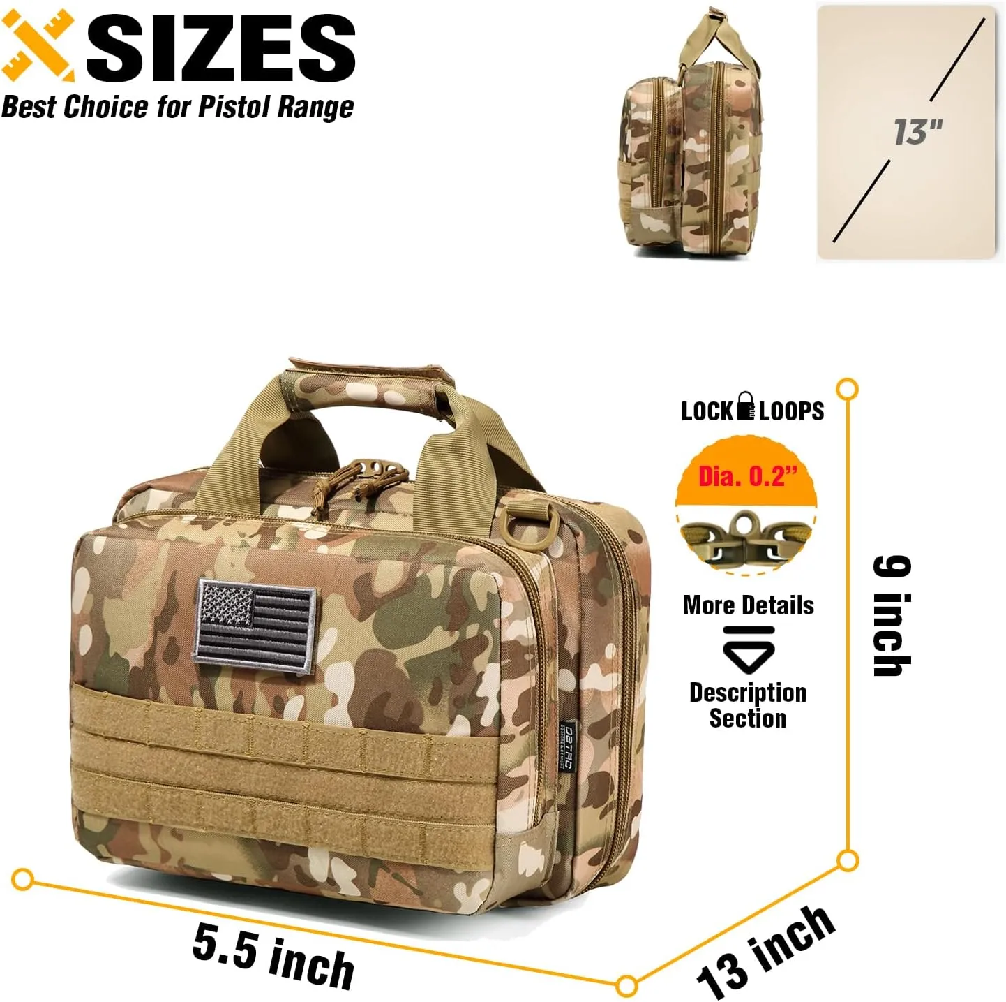 DBTAC Gun Case Bag XS | Tactical 1~2 Pistol Bag Firearm Shooting Case with Lockable Zipper for Shooting Range Outdoor Hunting | US Flag Patch   Universal Holster Included