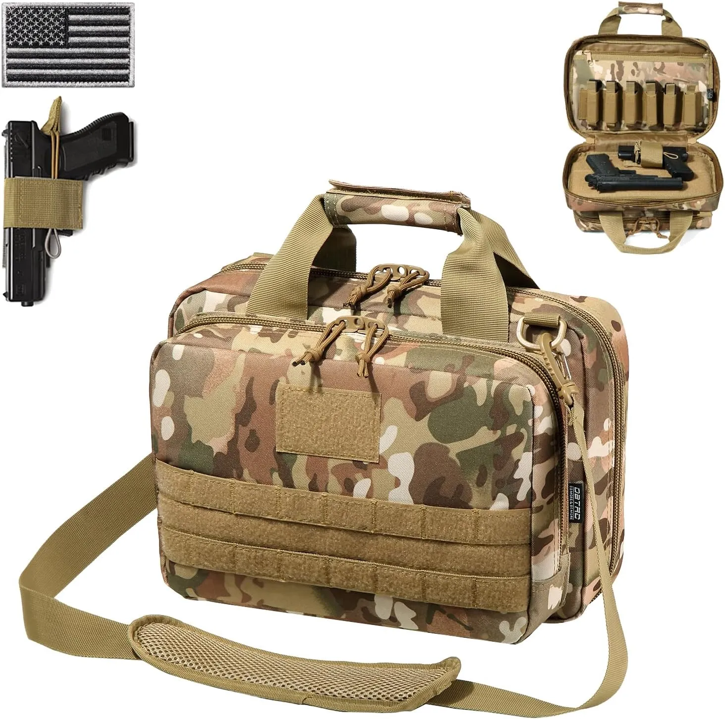 DBTAC Gun Case Bag XS | Tactical 1~2 Pistol Bag Firearm Shooting Case with Lockable Zipper for Shooting Range Outdoor Hunting | US Flag Patch   Universal Holster Included
