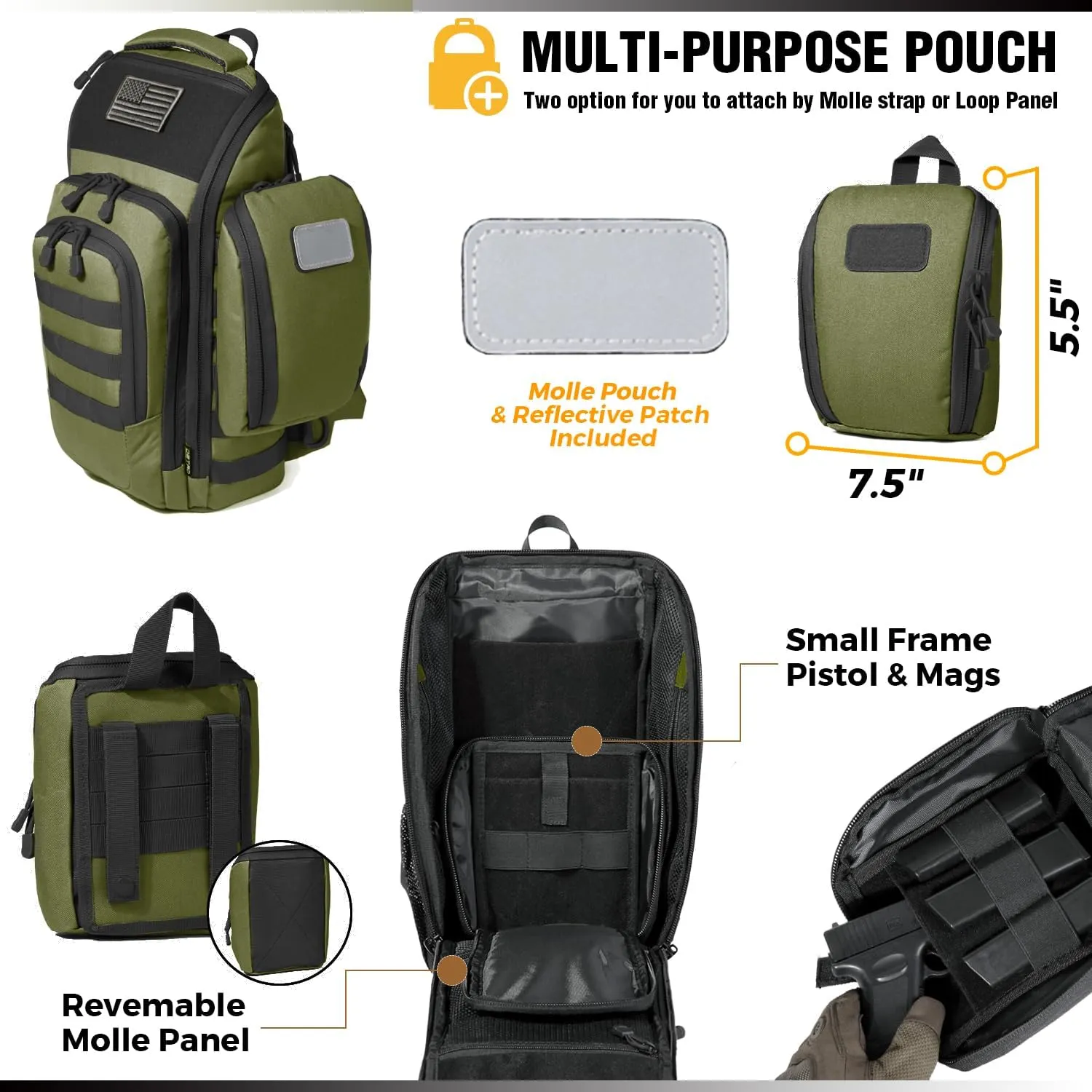 DBTAC Tactical Personal Defense EDC Bags & Packs | 10L Military Shoulder Backpack with Sling for Concealed Carry, Range, Travel, Hiking, Outdoor Sports (OD Green)
