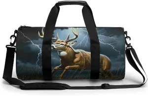 Deer Thunder Print Gym Sport Bag Travel Duffel Bags Weekender Carry on Tote Bags for Women Men