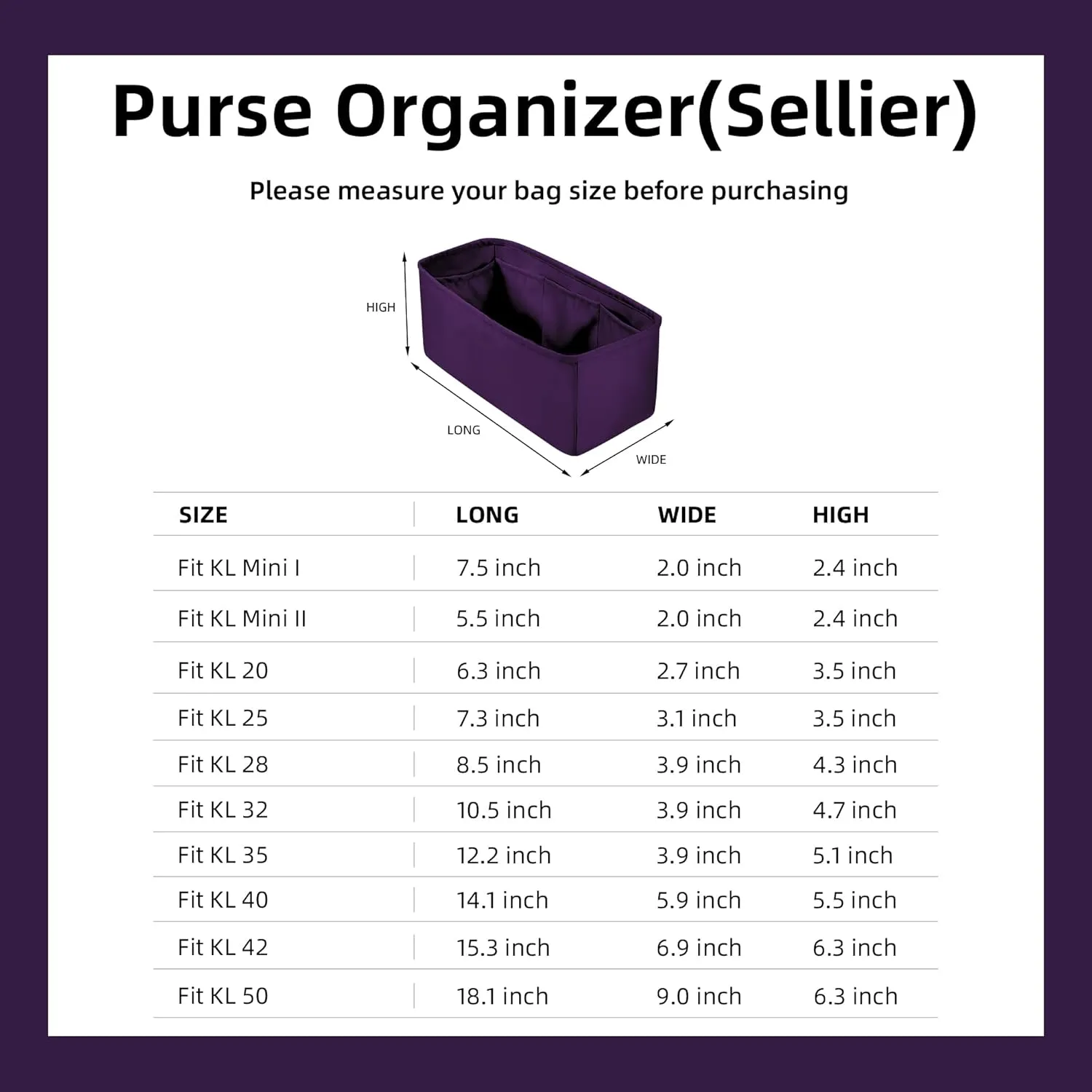 DGAZ Bag Organizer Insert For Kelly pochette/mini II /20/25/28/32/35/40/42/45 Bags, Silk Purse Organizer, Simplicity Handbag & Tote Organizer(Anemone,KL28 Sellier)