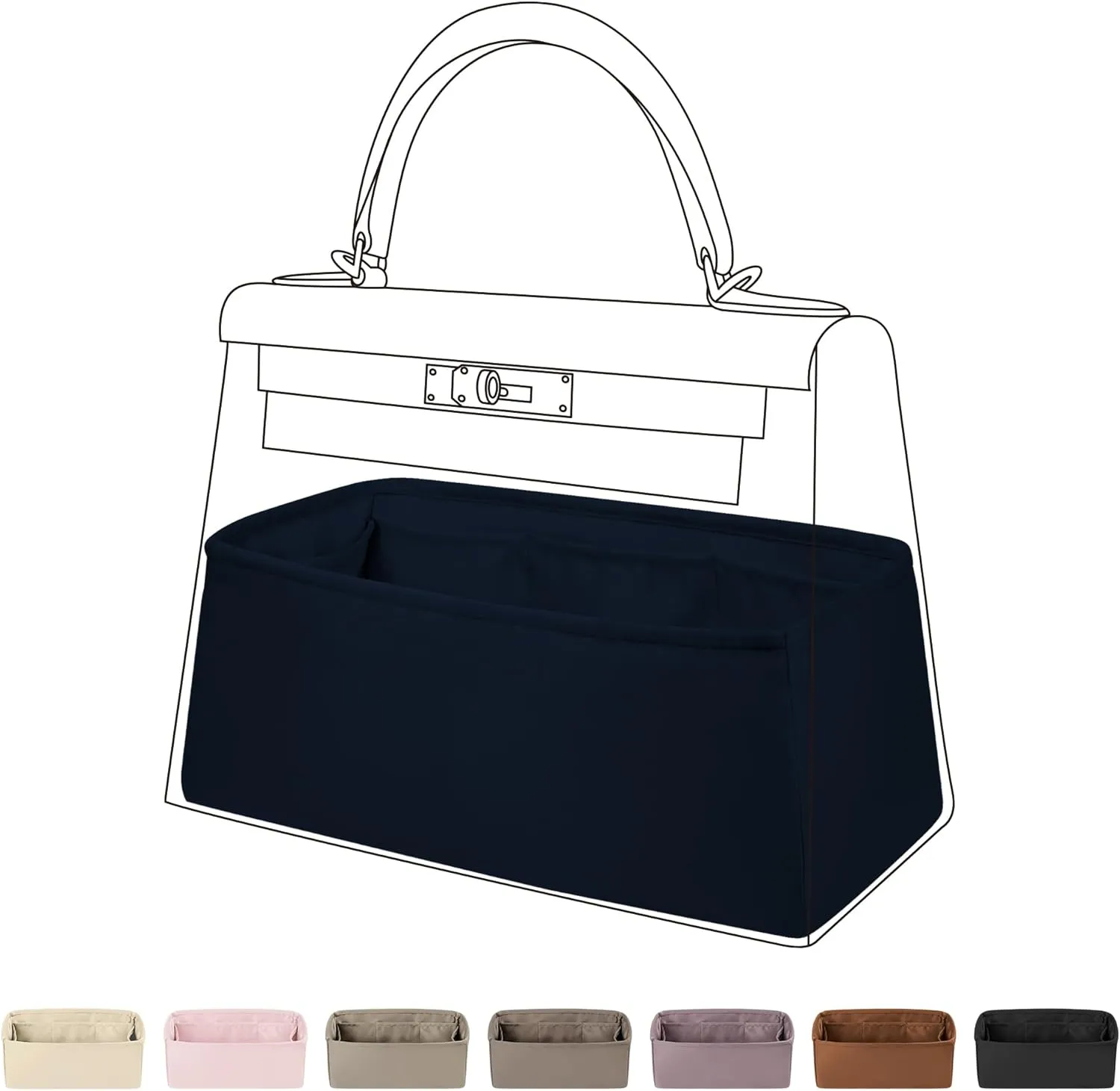DGAZ Bag Organizer Insert For Kelly pochette/mini II /20/25/28/32/35/40/42/45 Bags, Silk Purse Organizer, Simplicity Handbag & Tote Organizer(Blue nuit,miniKelly2)
