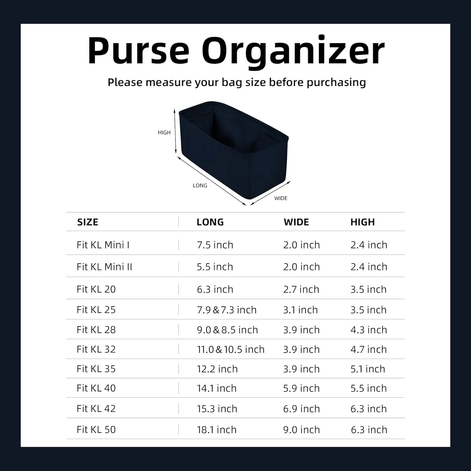 DGAZ Bag Organizer Insert For Kelly pochette/mini II /20/25/28/32/35/40/42/45 Bags, Silk Purse Organizer, Simplicity Handbag & Tote Organizer(Blue nuit,miniKelly2)