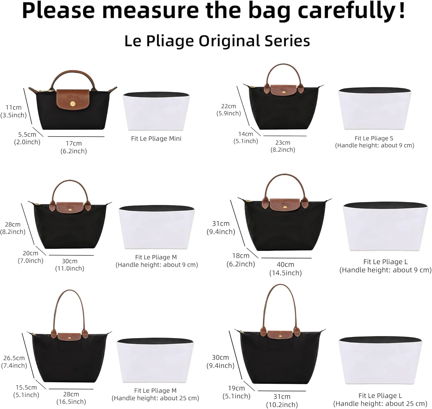 DGAZ Lightweight Purse Organizer Insert for Longchamp Le Pliage Original Series Bag,silk and DupontPaper handbag inner for Luxury Bags(Black,LE PLIAGE Mini)