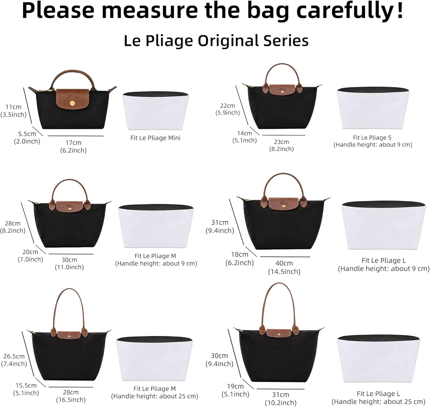 DGAZ Lightweight Purse Organizer Insert for Longchamp Le Pliage Original Series Bag,silk and DupontPaper handbag inner for Luxury Bags(Blue Lin,LE PLIAGE L（Handle height: about 9 cm）)