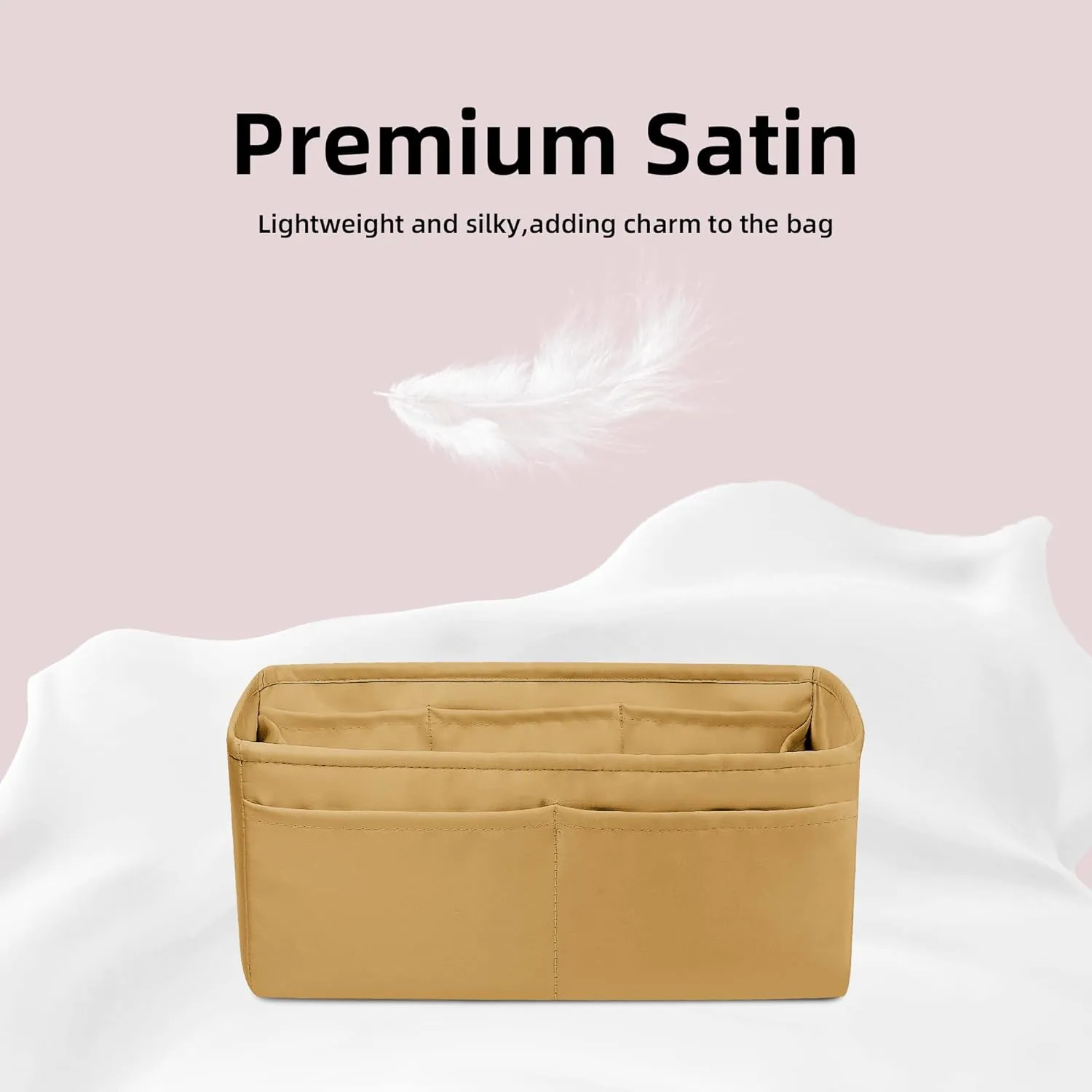 DGAZ Purse Organizer Silky Smooth Fits Birkin 20/25/30/35/40/45/50 Bags,Silk,Luxury Handbag Tote in Bag Shapers, Women(Biscuit color,BK20)