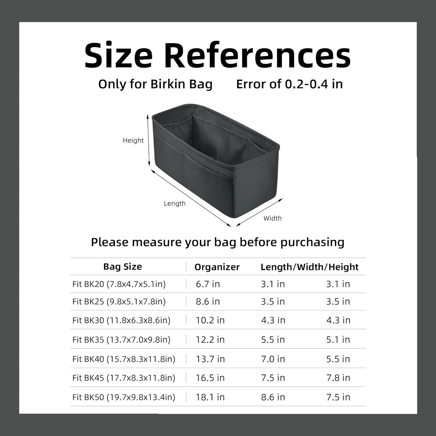 DGAZ Purse Organizer Silky Smooth Fits Birkin 20/25/30/35/40/45/50 Bags,Silk,Luxury Handbag Tote in Bag Shapers, Women(Grismeyer,BK25)