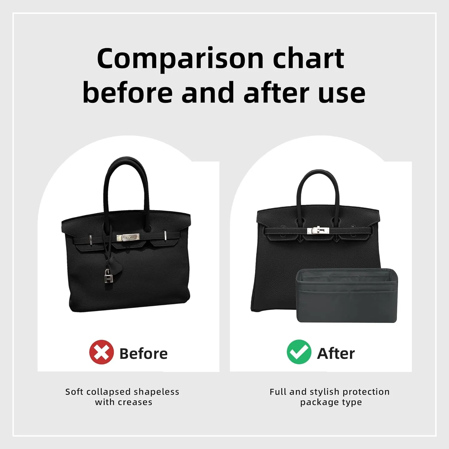 DGAZ Purse Organizer Silky Smooth Fits Birkin 20/25/30/35/40/45/50 Bags,Silk,Luxury Handbag Tote in Bag Shapers, Women(Grismeyer,BK25)