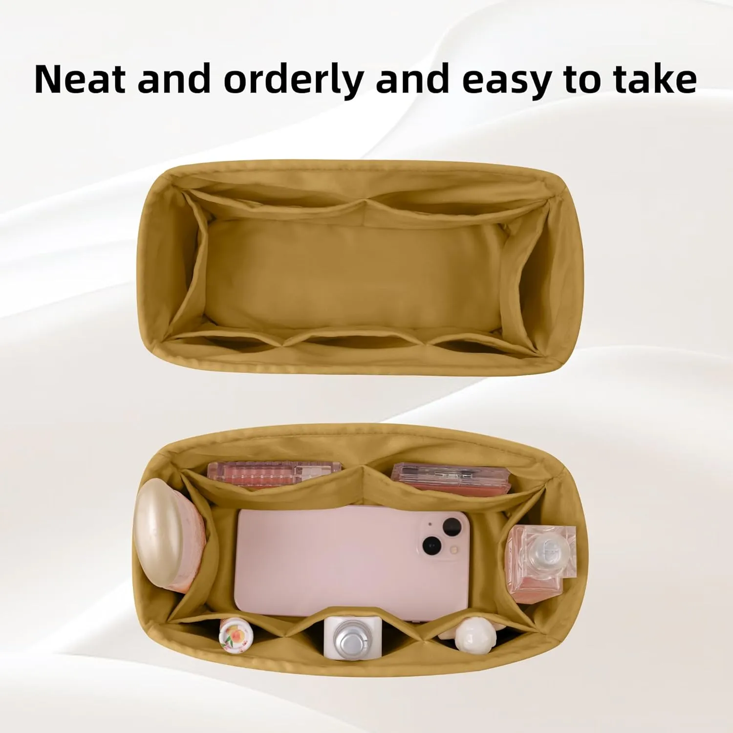 DGAZ Purse Organizer Silky Smooth Fits Birkin 25/30/35/40 Bags,Silk,Luxury Handbag Tote in Bag Shapers, Women(Biscuit color,BK25)