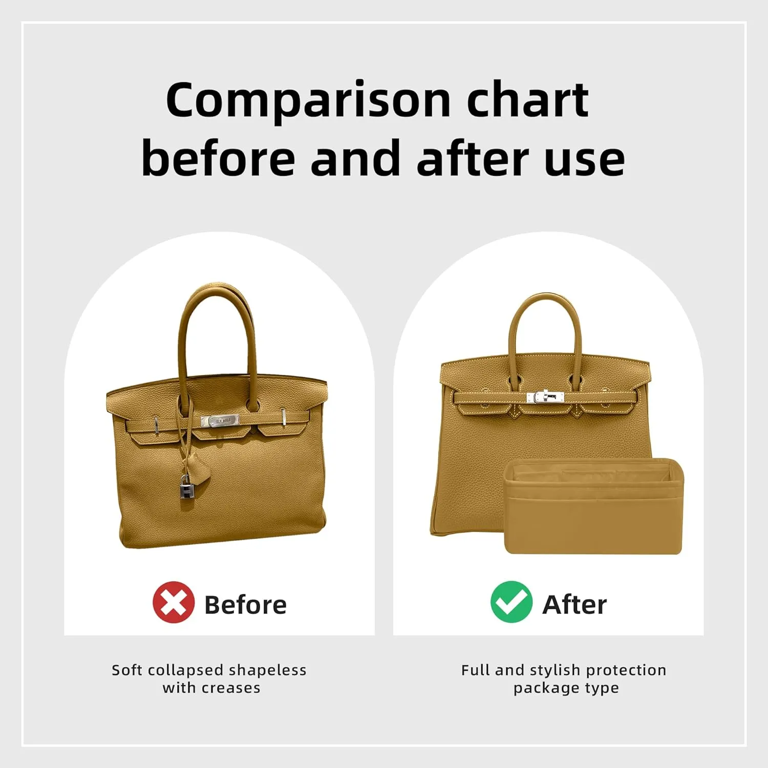DGAZ Purse Organizer Silky Smooth Fits Birkin 25/30/35/40 Bags,Silk,Luxury Handbag Tote in Bag Shapers, Women(Biscuit color,BK25)