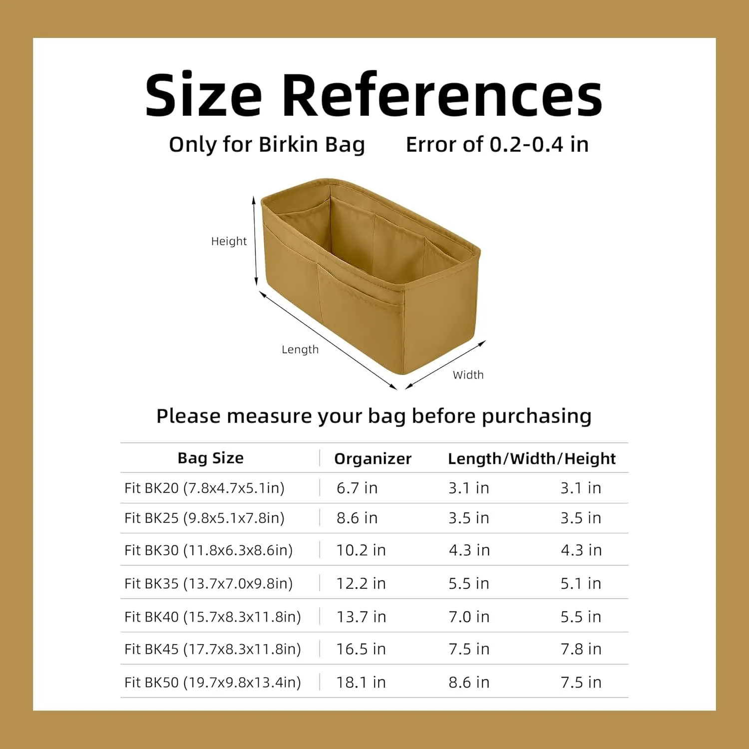DGAZ Purse Organizer Silky Smooth Fits Birkin 25/30/35/40 Bags,Silk,Luxury Handbag Tote in Bag Shapers, Women(Biscuit color,BK25)