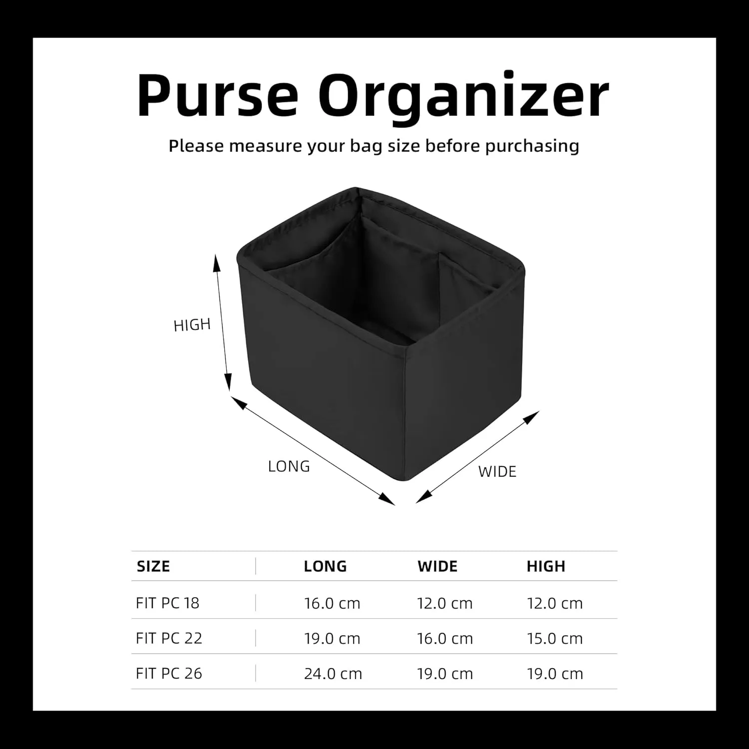 DGAZ Purse Organizer Silky Smooth,Silk,Luxury Handbag Tote in Bag Shapers, Women- Fits picotin18/22Bags (Black, PC22)