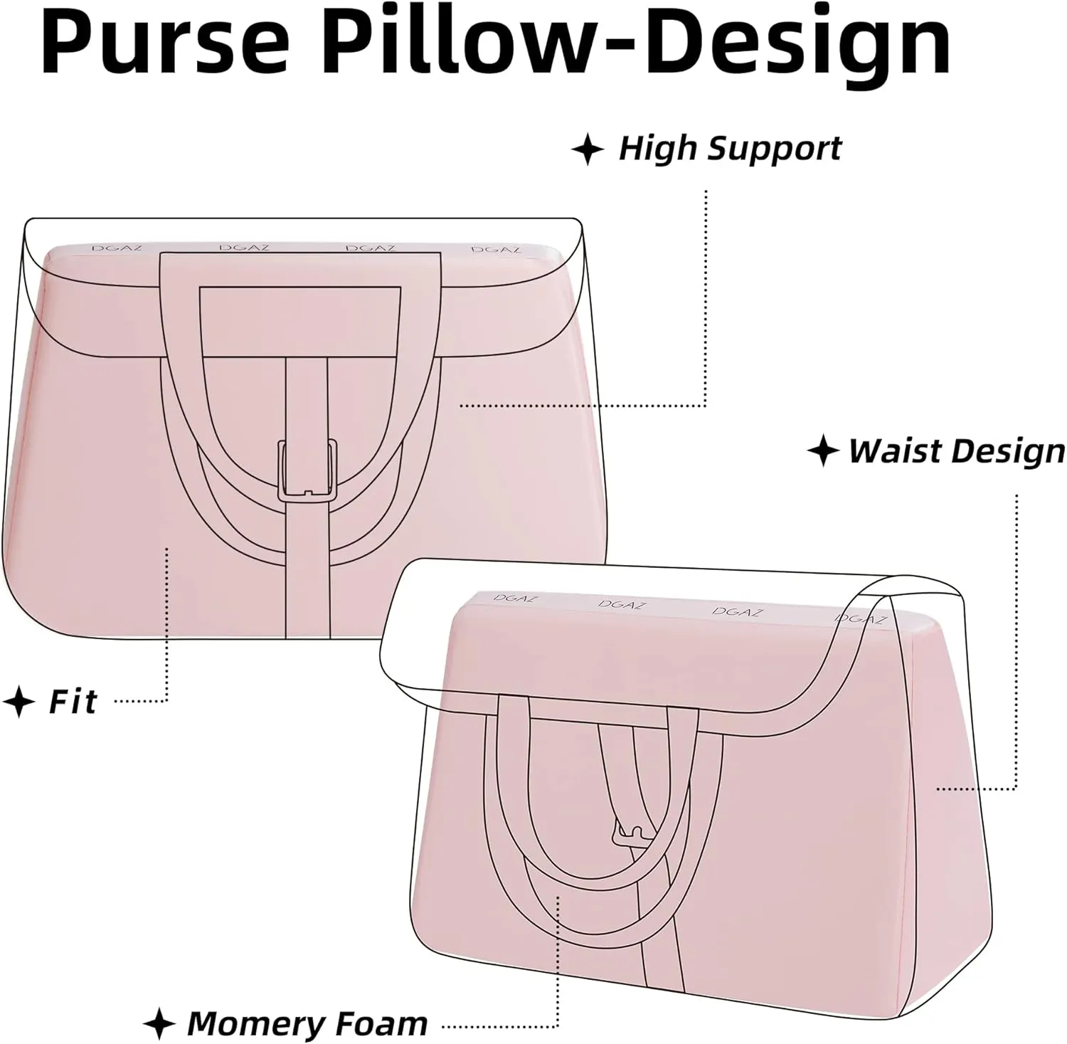 DGAZ Purse Pillow Insert for Hermes Halzan bags, Memory Foam, Silky Pillow Shaper for Luxury Handbags(Pink,Halzan Mini20)