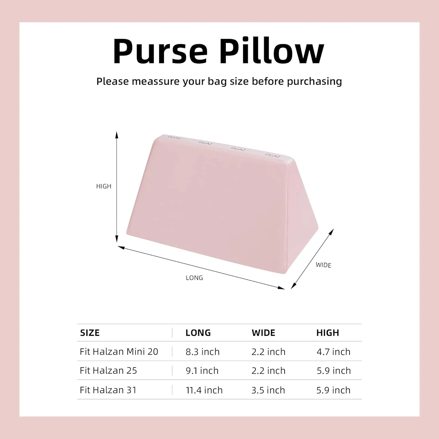 DGAZ Purse Pillow Insert for Hermes Halzan bags, Memory Foam, Silky Pillow Shaper for Luxury Handbags(Pink,Halzan Mini20)