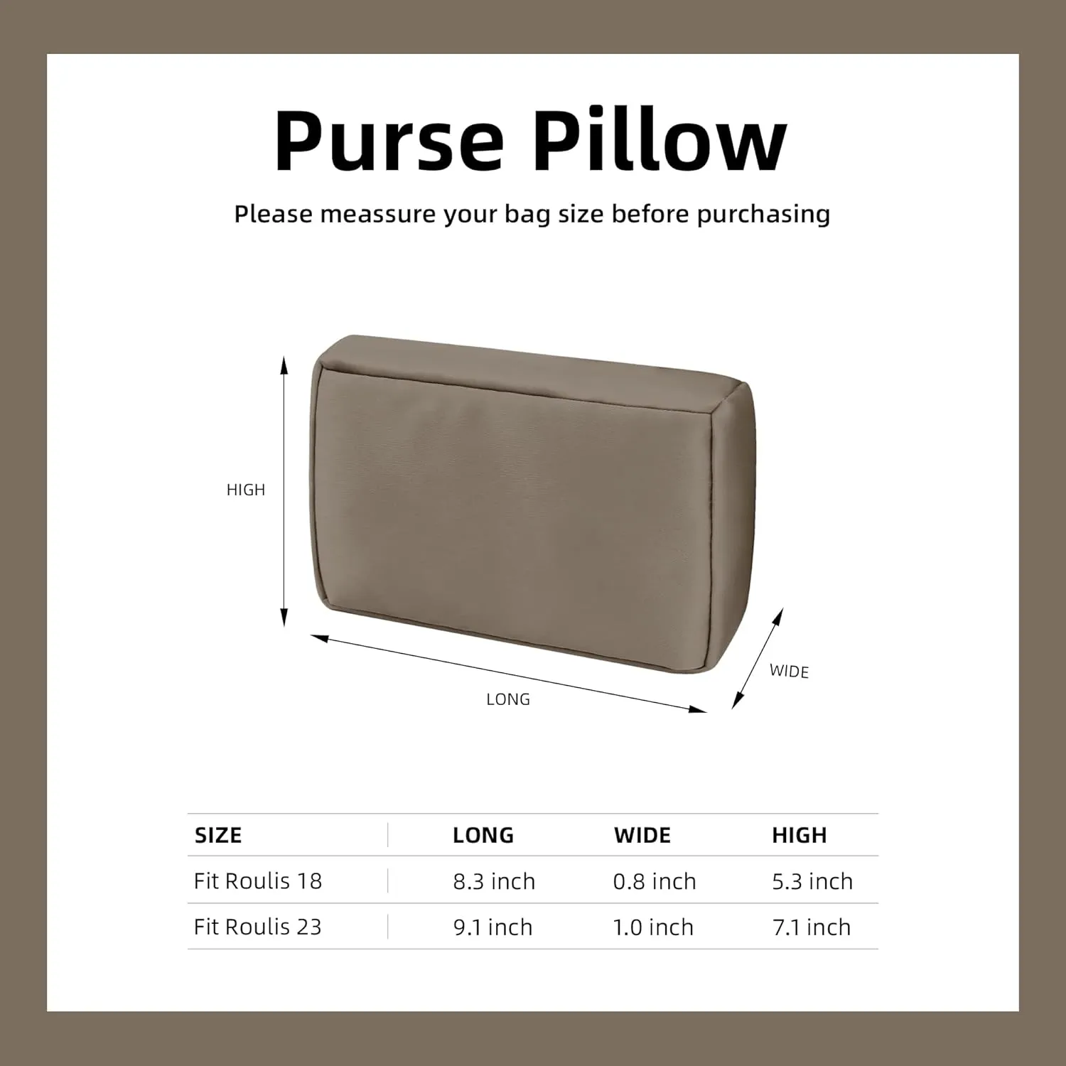 DGAZ Purse Pillow Insert for Hermes Roulis bags, Memory Foam, Silky Pillow Shaper for Luxury Handbags(Etoupe Grey,Roulis18)