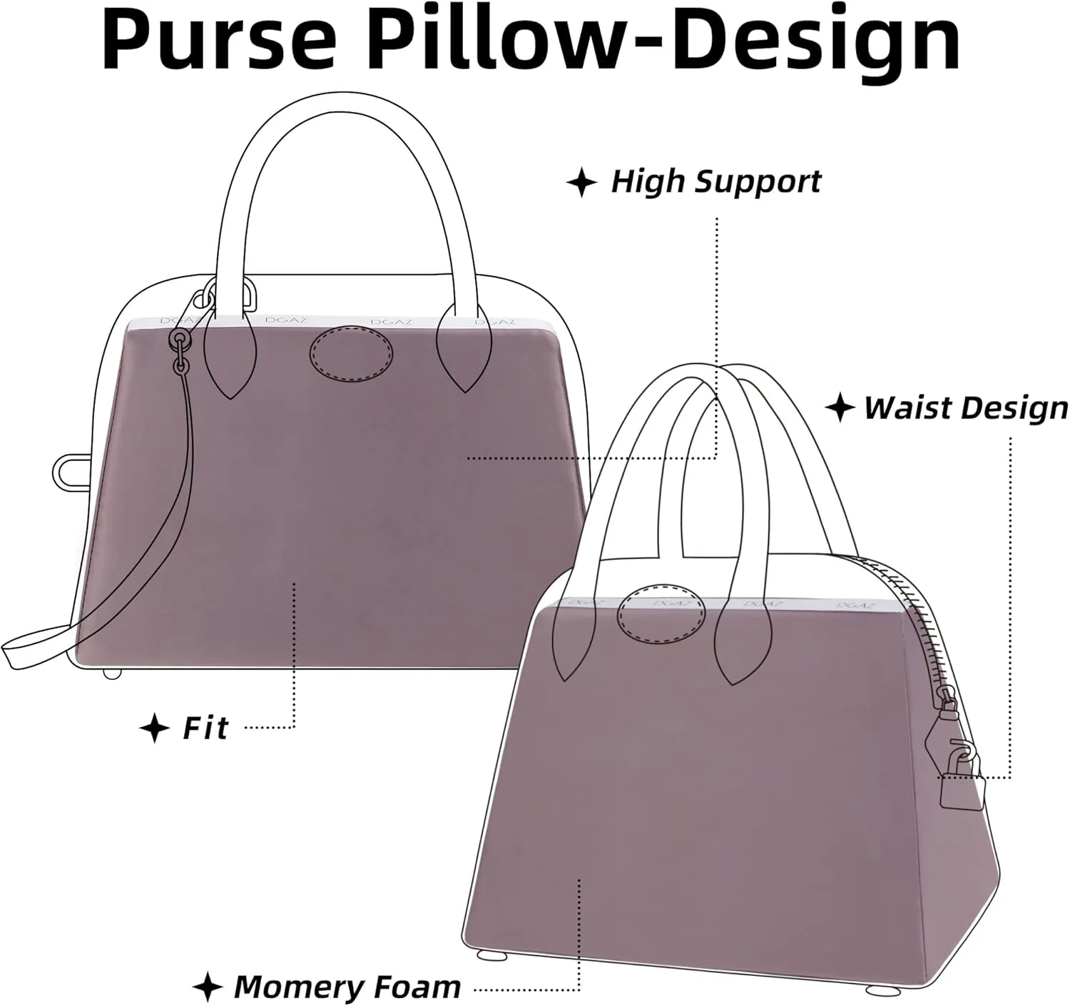DGAZ Purse Pillow Shaper Insert for Bolide Bags, Silky Pillow Shaper for Luxury Handbags(Konjac Purple,1923 mini)