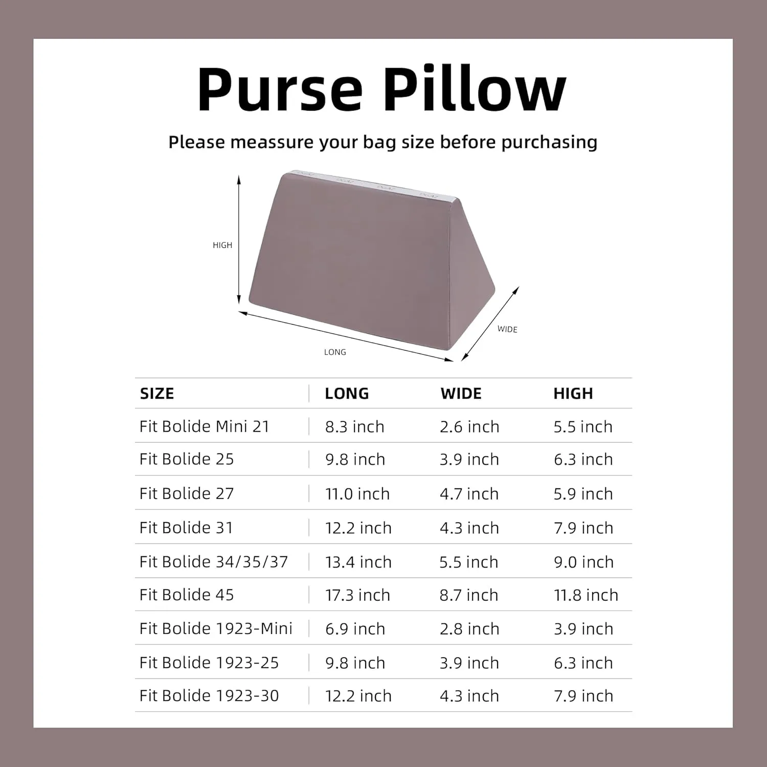 DGAZ Purse Pillow Shaper Insert for Bolide Bags, Silky Pillow Shaper for Luxury Handbags(Konjac Purple,1923 mini)