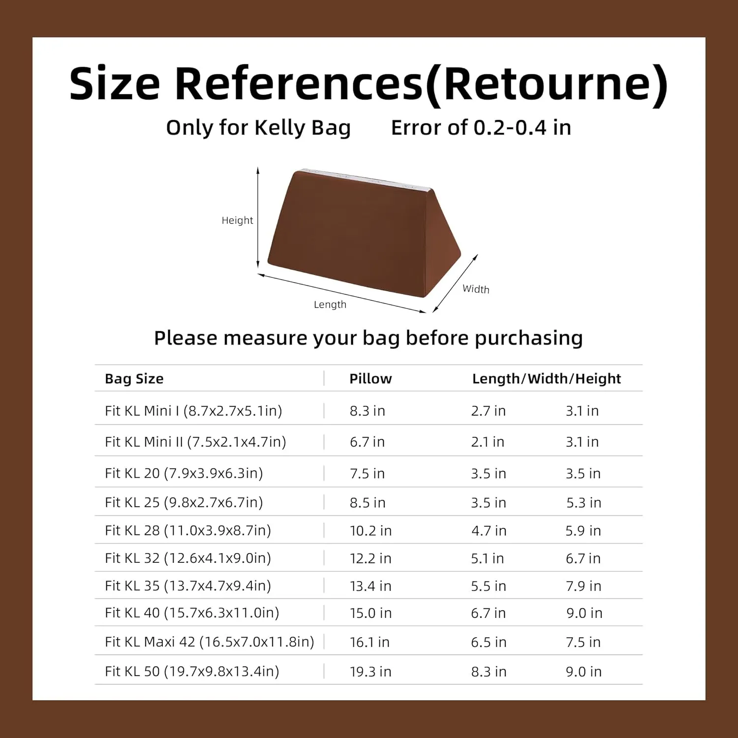 DGAZ Purse Pillow Shaper Insert for Hermes Kelly Bags, Silky Pillow Shaper for Luxury Handbags(Gold,KL25 Retourne)