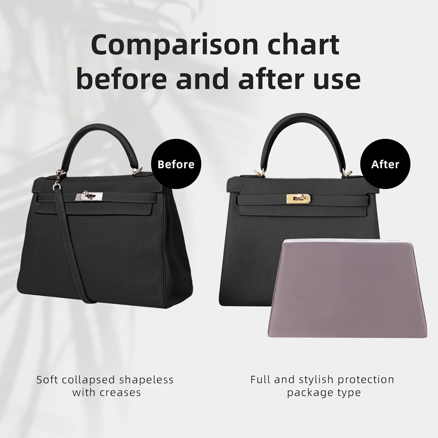DGAZ Purse Pillow Shaper Insert for Hermes Kelly Bags, Silky Pillow Shaper for Luxury Handbags(Konjac purple,KL25 Retourne)