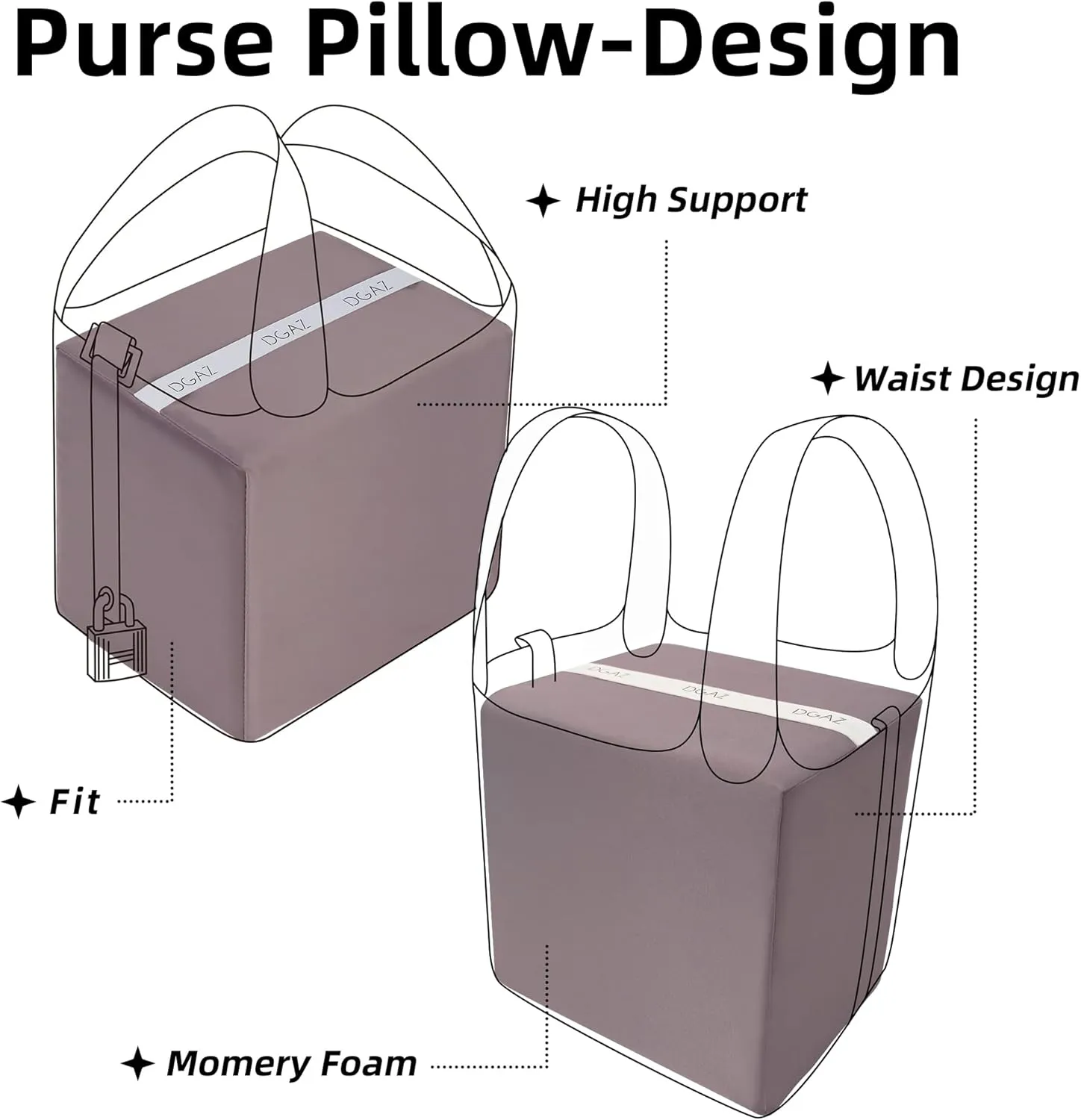 DGAZ Purse Pillow Shaper Insert,Luxury Handbag Tote Shapers, Memory Foam- Fits picotin18/22Bags (Konjac purple,PC18)