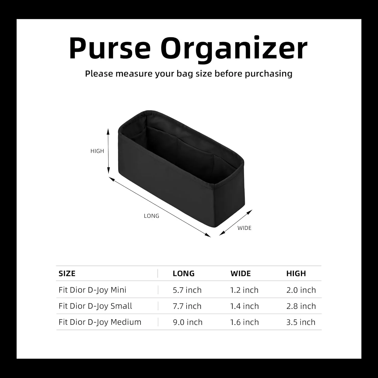 DGAZ Silk Purse Organizer Insert Fits Dior D-joy Bags,Silky Smooth Bag Organizer，Luxury Handbag & Tote Shaper(Black,D-joy S)