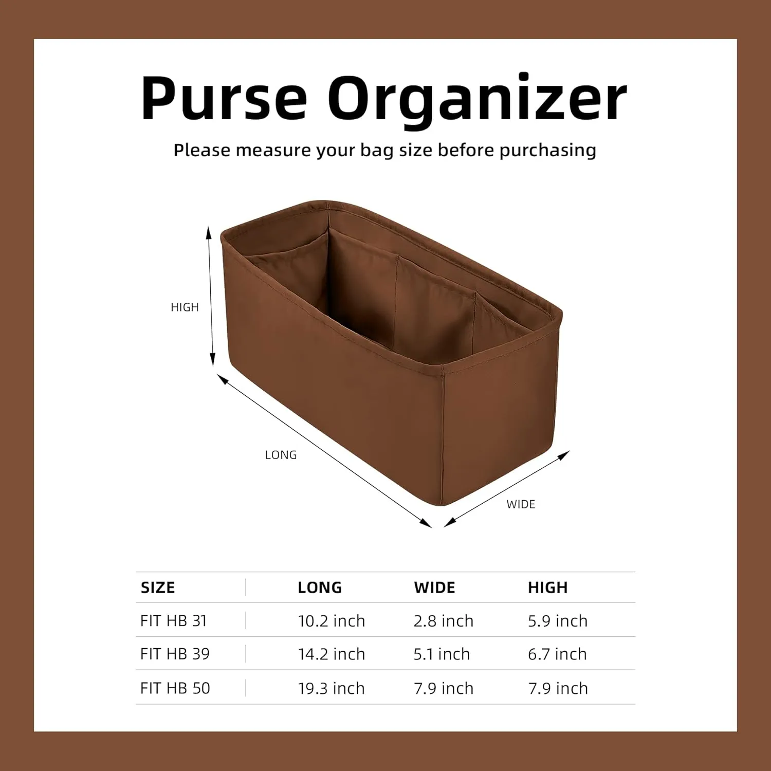 DGAZ Silk Purse Organizer Insert Fits Hermes Herbag 31/39/50 Bags, Luxury Handbag & Tote Organiser, Simplicity bag insert（Gold,H31）