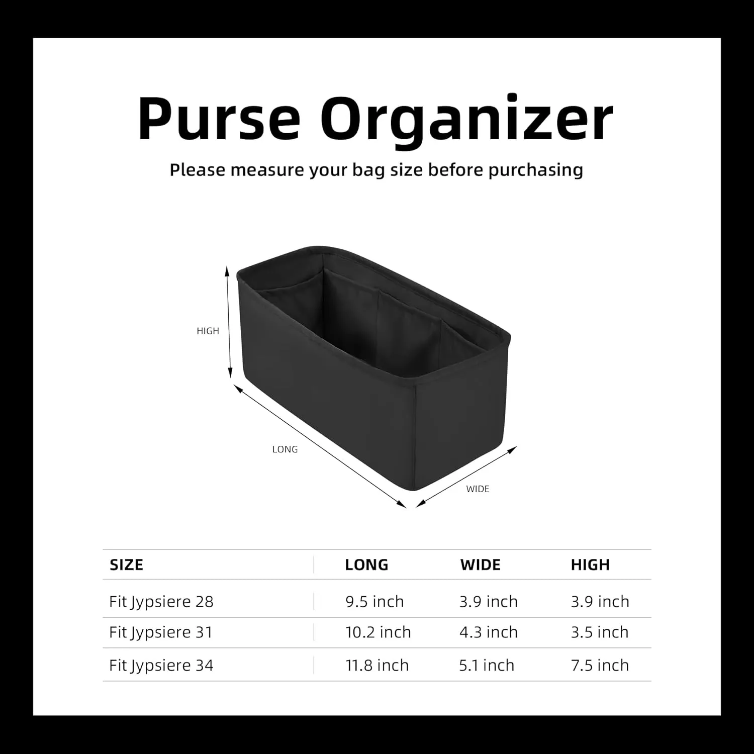 DGAZ Silk Purse Organizer Insert Fits Hermes Jypsiere Bags, Silky Smooth Bag Organizer，Luxury Handbag & Tote Shaper(Black,Jypsiere 28)