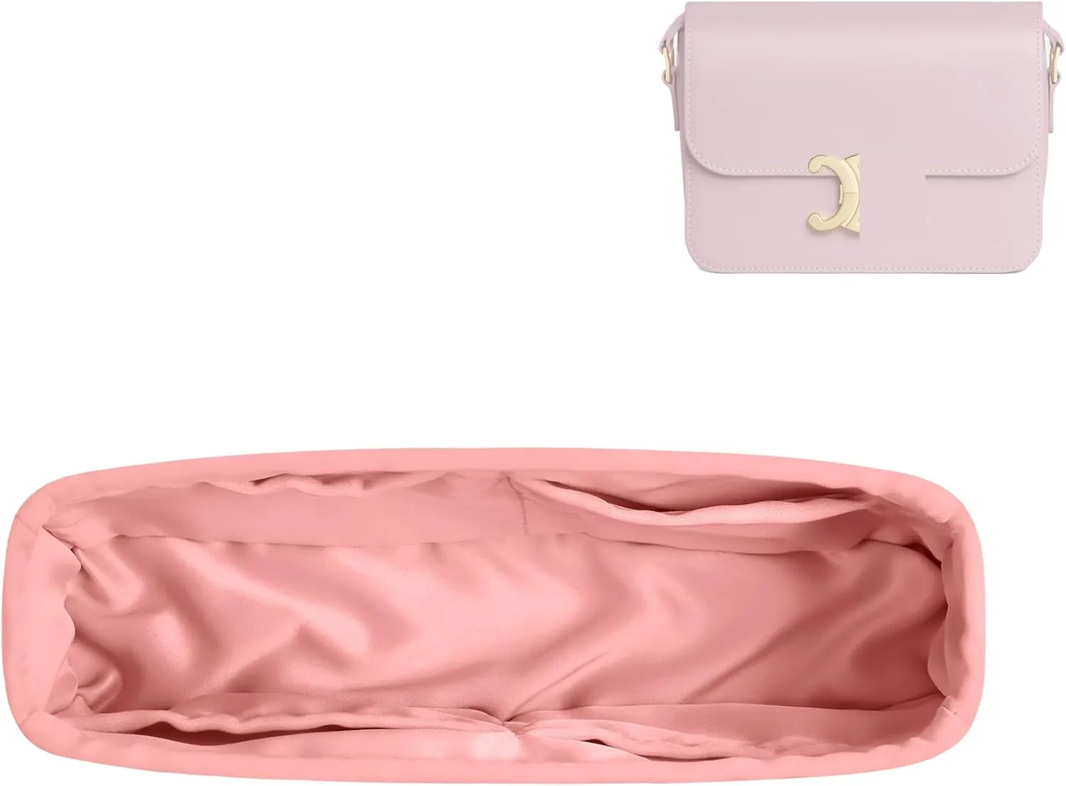 DGAZ Silk Purse Organizer Insert For Celine Triomphe Nano/Teen/Medium Bags,Silky Smooth Bag Organizer，Luxury Handbag & Tote Shaper(Rose Confetti,Triomphe Teen)