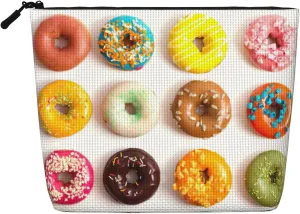 Different Flavors of Doughnuts Print Cosmetic Bags for Women Large Capacity Purse Travel Toiletry Zipper Storage Pouch