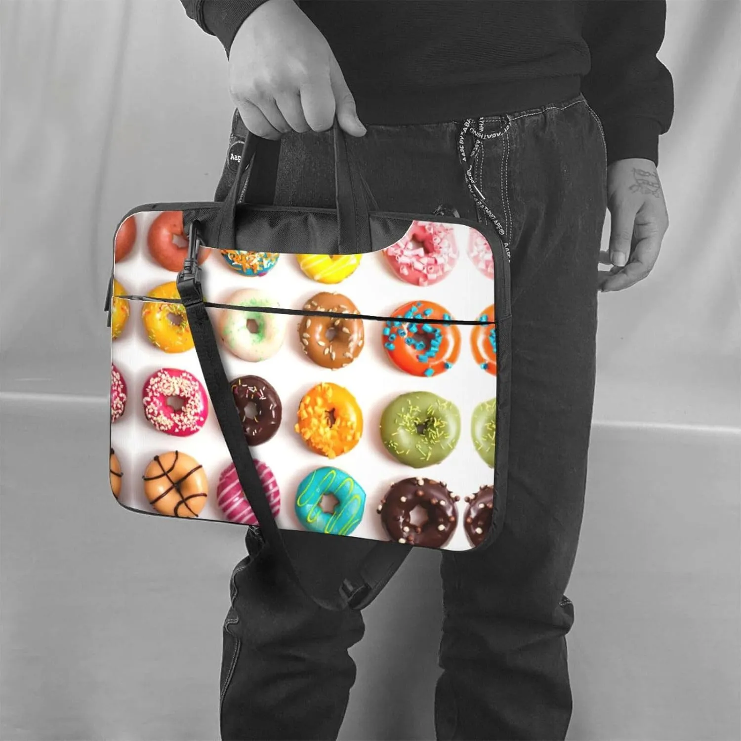 Different Flavors of Doughnuts Print Protective Laptop Bag Versatile Bags Computer Case Soft Women Men Unique