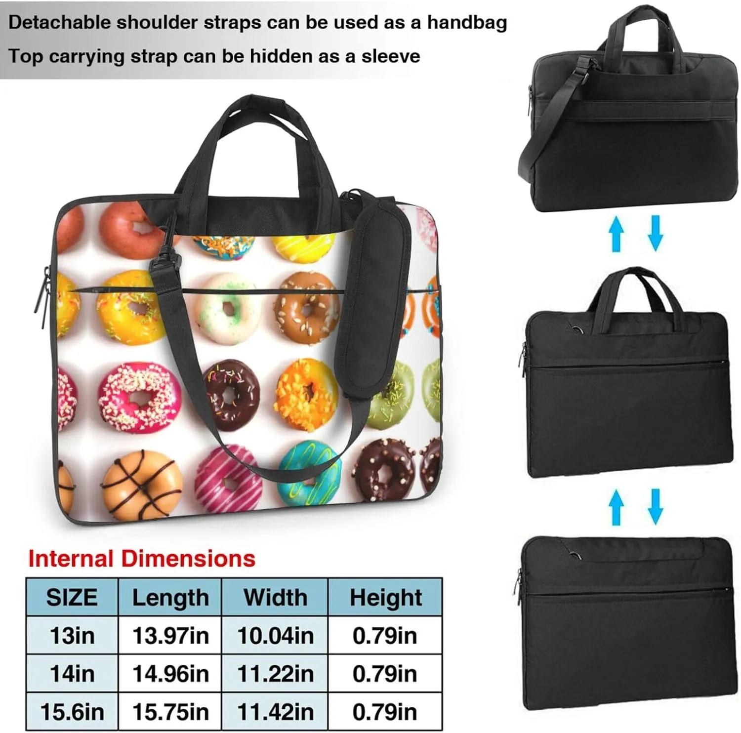 Different Flavors of Doughnuts Print Protective Laptop Bag Versatile Bags Computer Case Soft Women Men Unique