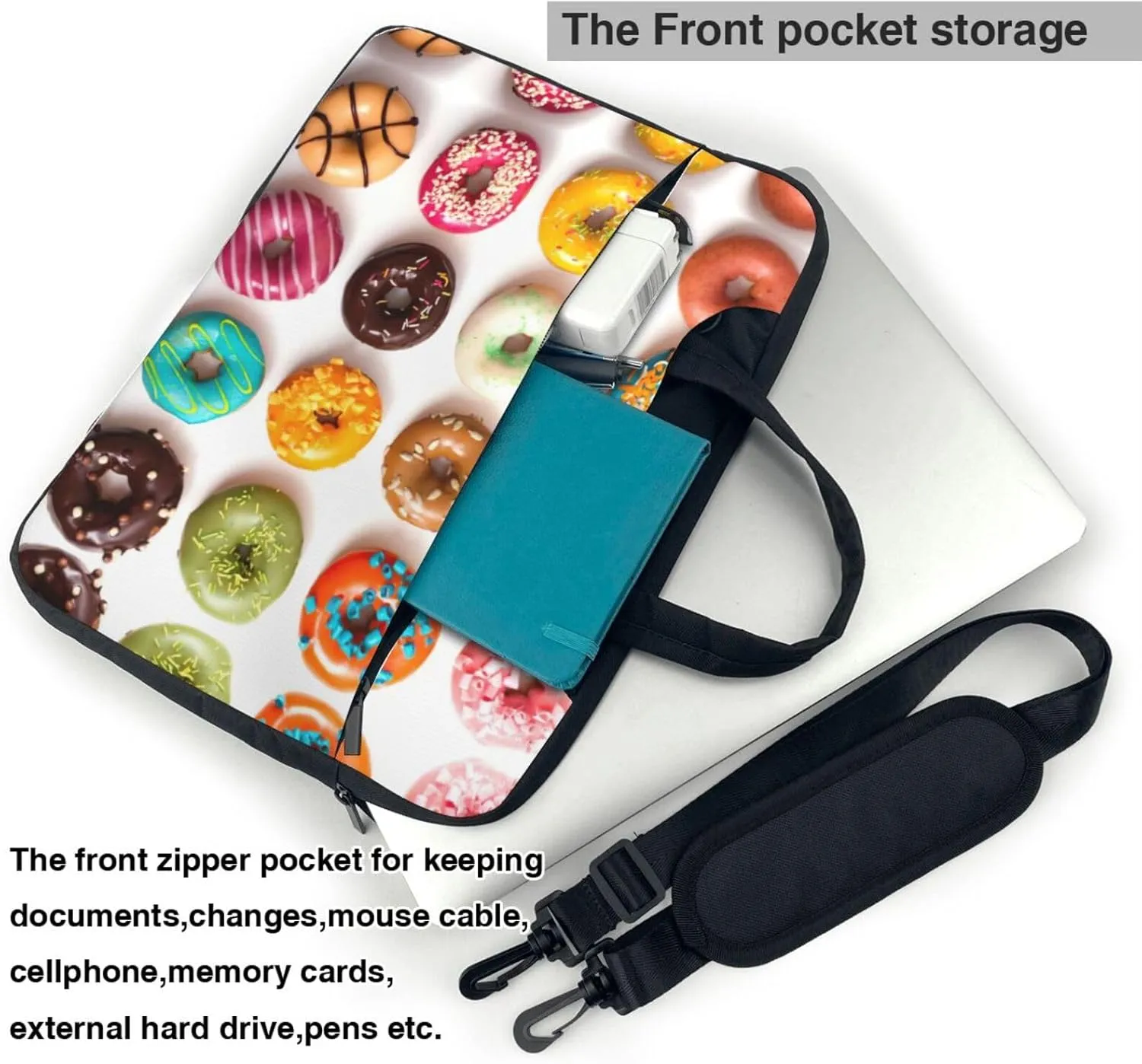 Different Flavors of Doughnuts Print Protective Laptop Bag Versatile Bags Computer Case Soft Women Men Unique