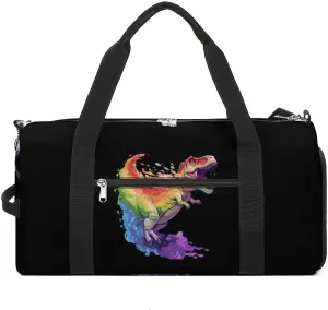 Dinosaur Spraying Rainbow Abstract Gym Bag for Men Women Lightweight Duffel Bag Sports Workout Bag for Travel Yoga