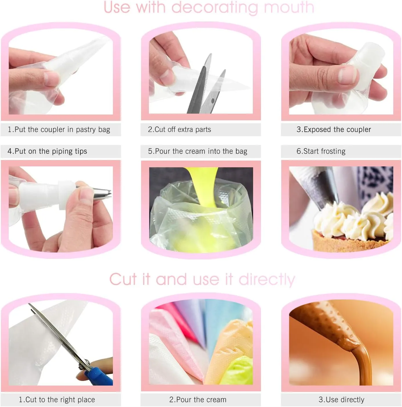 Disposable Piping Bag, FantasyDay 100 Pieces 24 Inch Disposable Icing Pastry Bag Extra Thick Cake Cupcake Decorating Bag - Anti-Burst Pastry Bag for Cream Icing Frosting Candy Cake Decorating Supplies