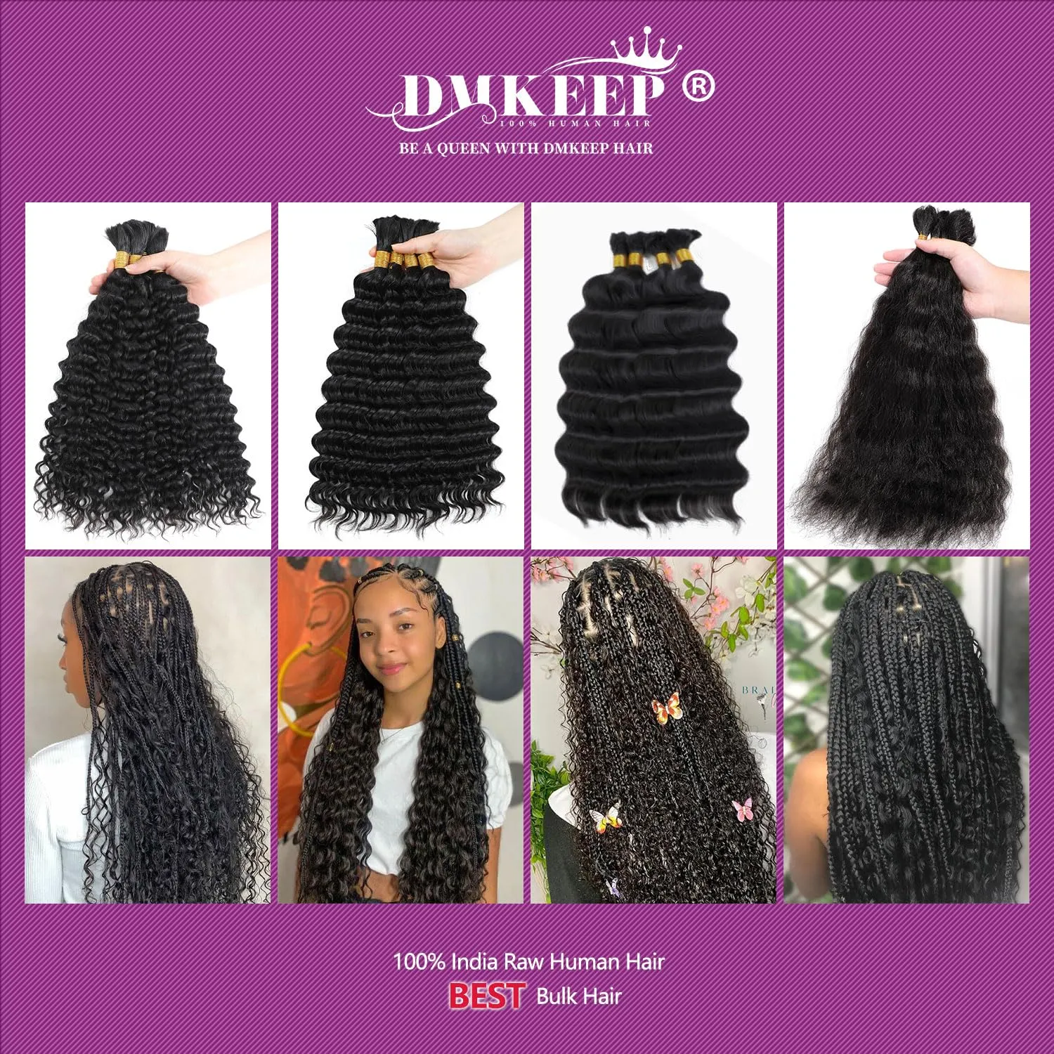 DMKEEP Bulk Human Hair for Braiding Loose Wave No Weft 100% Human Braiding Hair Professionally Salon Dyeing for Eye-Catching Natural Color 18 Inch