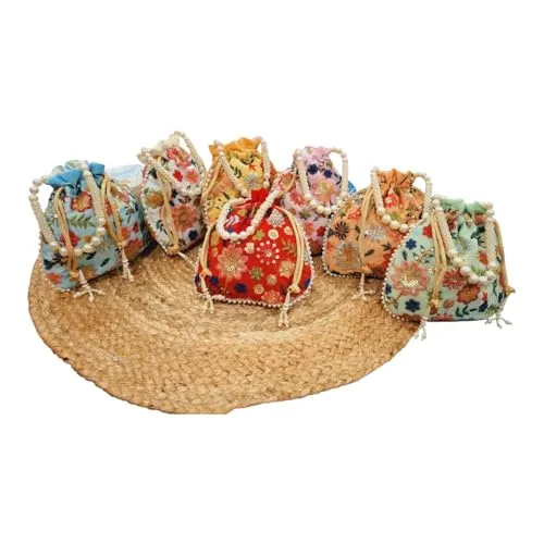 DMS RETAIL Potli Bags For Wedding Return Gifts For Women In Bulk, Ladies Return Gifts For Pooja Birthday Kitty Party Shagun Mehndi Sangeet Pack of (Pack of 4)