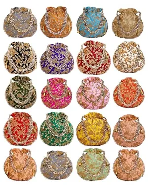 DMS RETAIL Rajasthani Look Women's Fashion Handmade Handbag Wristlets Ethnic Bridal Potli Batwa Bag Combo Pack of (Pack Of 2)