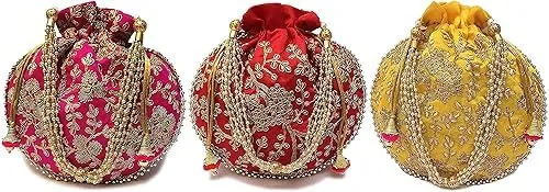 DMS RETAIL Rajasthani Look Women's Fashion Handmade Handbag Wristlets Ethnic Bridal Potli Batwa Bag Combo Pack of (Pack Of 2)
