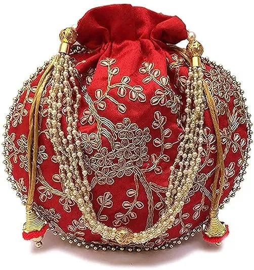 DMS RETAIL Rajasthani Look Women's Fashion Handmade Handbag Wristlets Ethnic Bridal Potli Batwa Bag Combo Pack of (Pack Of 2)