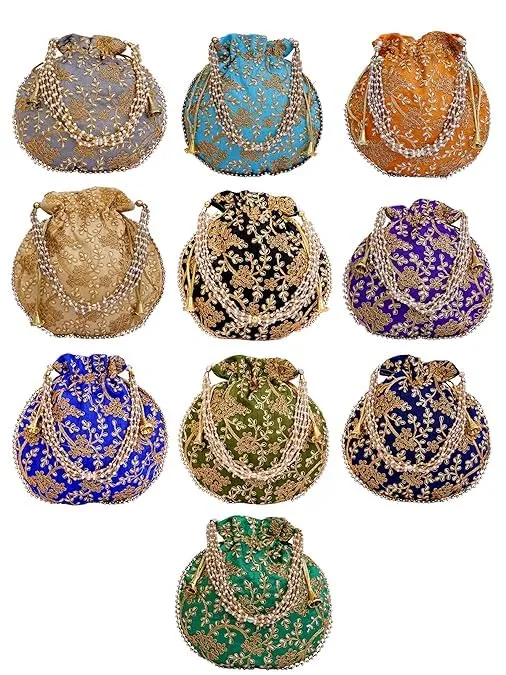 DMS RETAIL Rajasthani Look Women's Fashion Handmade Handbag Wristlets Ethnic Bridal Potli Batwa Bag Combo Pack of (Pack Of 2)
