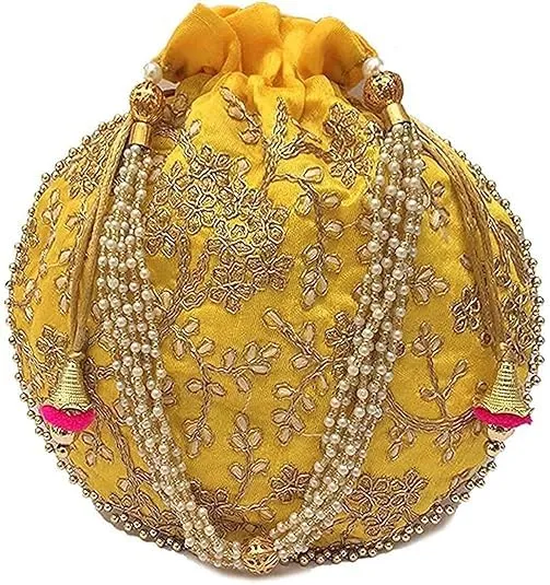 DMS RETAIL Rajasthani Look Women's Fashion Handmade Handbag Wristlets Ethnic Bridal Potli Batwa Bag Combo Pack of (Pack Of 2)