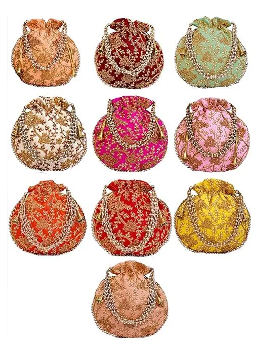 DMS RETAIL Rajasthani Look Women's Fashion Handmade Handbag Wristlets Ethnic Bridal Potli Batwa Bag Combo Pack of (Pack Of 2)