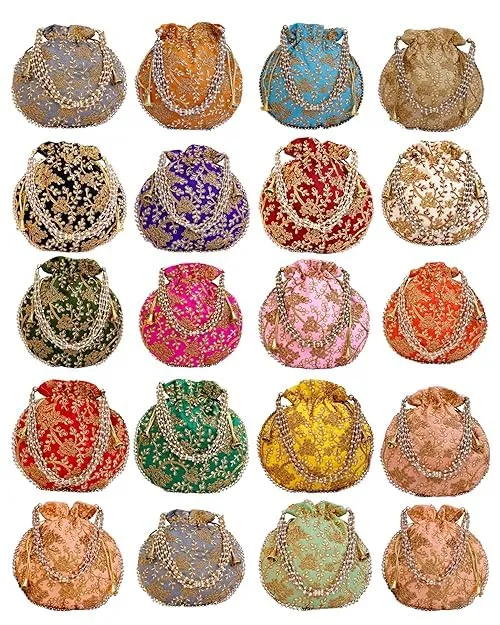 DMS RETAIL Rajasthani Look Women's Fashion Handmade Handbag Wristlets Ethnic Bridal Potli Batwa Bag Combo Pack of (Pack Of 2)