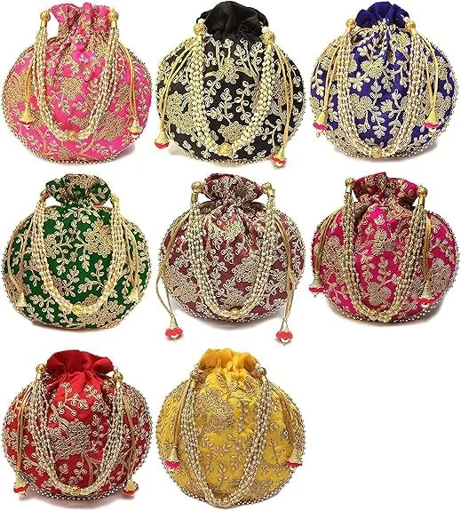 DMS RETAIL Rajasthani Look Women's Fashion Handmade Handbag Wristlets Ethnic Bridal Potli Batwa Bag Combo Pack of (Pack Of 2)