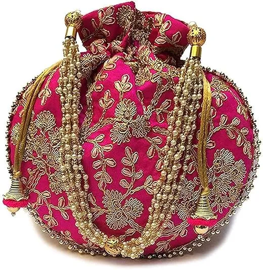 DMS RETAIL Rajasthani Look Women's Fashion Handmade Handbag Wristlets Ethnic Bridal Potli Batwa Bag Combo Pack of (Pack Of 2)