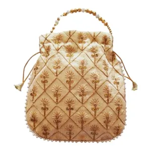 DMS RETAIL Women's Embroidered Potli | Ladies Purse Handbag Purses for Women,Wedding, Housewarming, Corporate Gifts, Anniversary Baby Shower Return Gifts (GOLDEN)