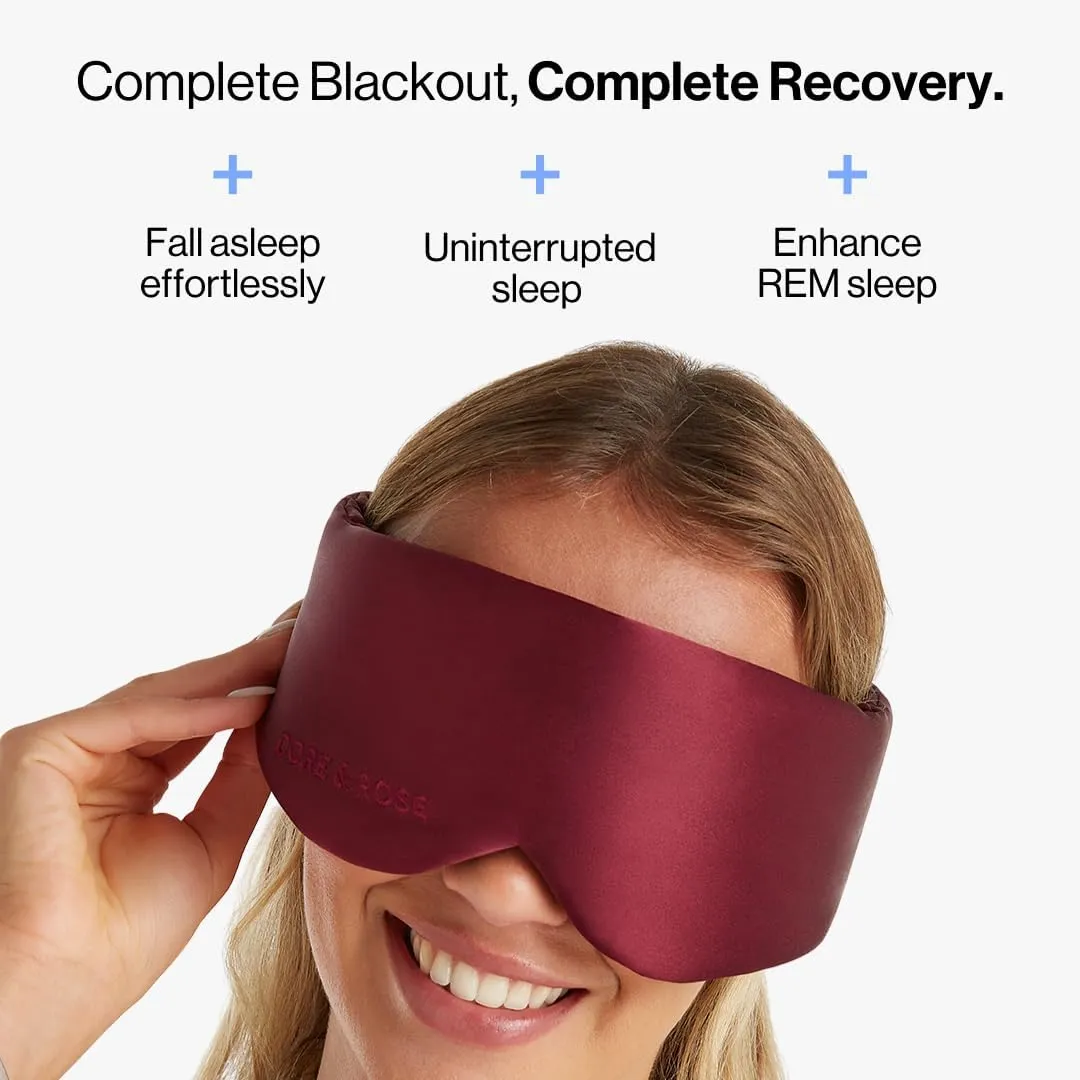 Dore & Rose Aura Sleep Mask, 100% Light Blocking Mulberry Silk Eye Mask (23 Momme), Extra Room for Lashes, Reduces Eye Bags & Dark Circles, Adjustable Travel Deep Sleep Mask for Men & Women (Burgundy)