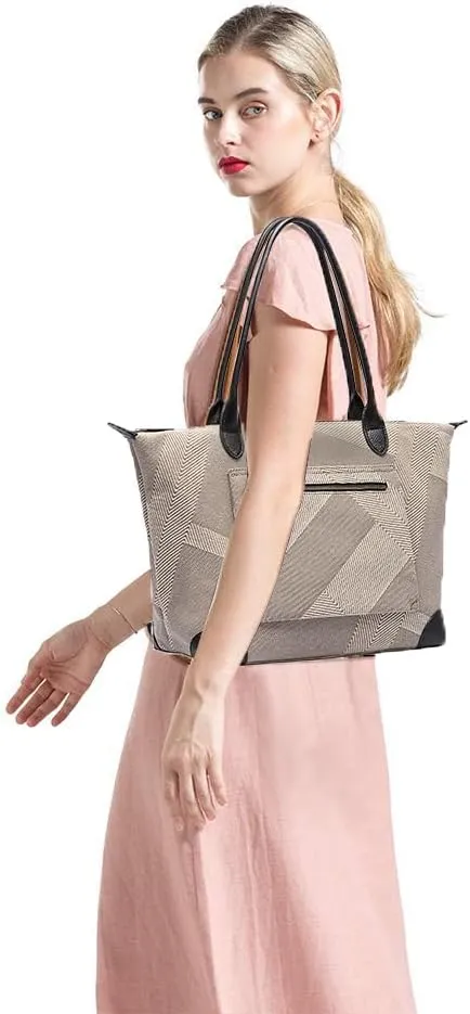 DORIS&JACKY Tote Bag For Women Large Lightweight Designer Leather Nylon Work Shoulder Bag And Foldable Travel Purse